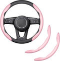 2-Piece Steering Wheel Cover, Carbon Fiber Segmented Steering Wheel Protector, Universal and Anti-Slip Durable Car Leather Protective Cover, Car Interior Accessories for Women and Men (Pink)