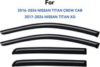 Window Visors Rain Guards for 2017-2024 Nissan Titan & 2016-2024 Nissan Titan XD Crew Cab, Out-Channel Window Vent Wind Deflectors Visors Shades