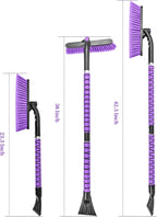42.5 Inch Car Scraper Snow Brush, 12.6 Inch Large Brush Head with Ice Scraper for Window Windshield, Portable Snow Scraper for SUV Truck Vehicle RV Auto - Purple