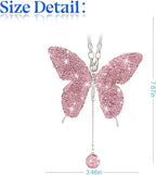 Bling Butterfly Diamond Car Accessories, Crystal Car Rear View Mirror Charms for Women, Car Decoration Lucky Gifts Hanging Interior Crystal Ornament Pendant Decor for All Cars (Pink)