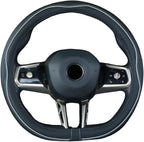 Flat Bottom Steering Wheel Cover Anti-Slip,Safety,Soft,Breathable,Durable,Full Surround,Comfortable Grip Microfiber Leather (D Shape, Black Gray)