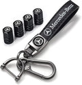 Car Keychain and Car Tire Valve Stem Caps Combo Compatible with Mercedes Benz C E S M Serie CLK GLK GL AB AMG GLS GLE AMG Keyring for Men and Women Family Present Car Accessories