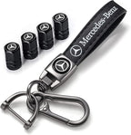 Car Keychain and Car Tire Valve Stem Caps Combo Compatible with Mercedes Benz C E S M Serie CLK GLK GL AB AMG GLS GLE AMG Keyring for Men and Women Family Present Car Accessories