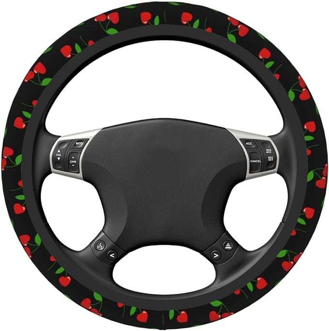 Cherry Hearts Elastic Steering Wheel Cover Non-Slip Breathable Steering Wheel Protector Fit Auto, SUVs, Truck