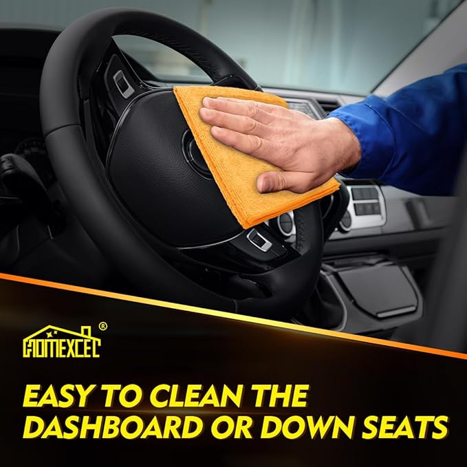 Yellow Microfiber Cleaning Cloths 12 Pack, 12.5 x 12.5 inch Microfiber Towel for Cars, Ultra Absorbent Car Washing Cloth, Lint Free Streak Free Cleaning Rags for Car, Kitchen, and Window