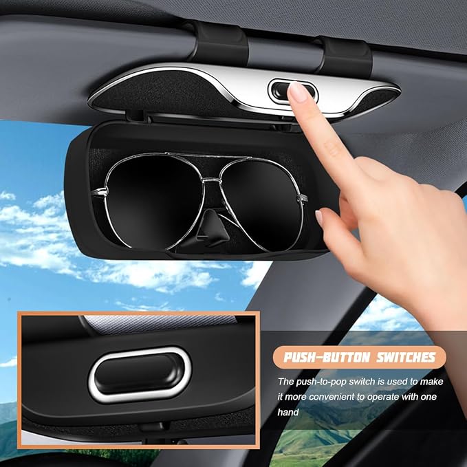 Sunglasses Holder for Car Sun Visor, Protective Automotive Eyeglasses Storage Case Hanger, Soft Vehicle Interior Glasses Organizer Box Accessories, Universal for SUV Sedan Truck (Beige)