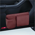Car Side Door Organizer, Leather Auto Back Seat Storage Pouch with Cup Holder, Car Console Side Trash Can, Universal Vehicle Interior Organizer Pocket for Phone, Coin, Sunglasses (Red)