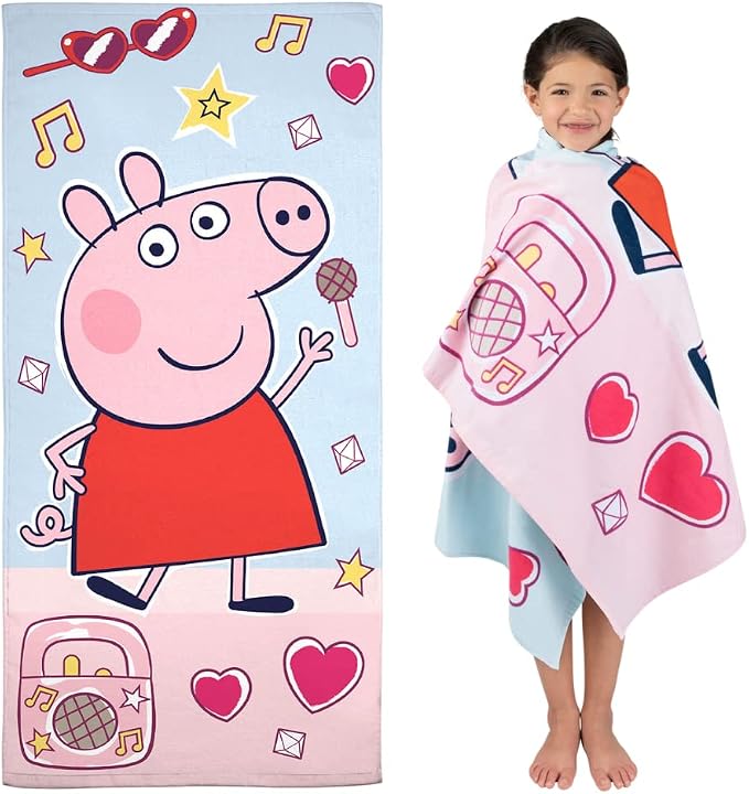 Peppa Pig Kids Super Soft Cotton Bath/Pool/Beach Towel, 58 in x 28 in, (Official Licensed Product) By