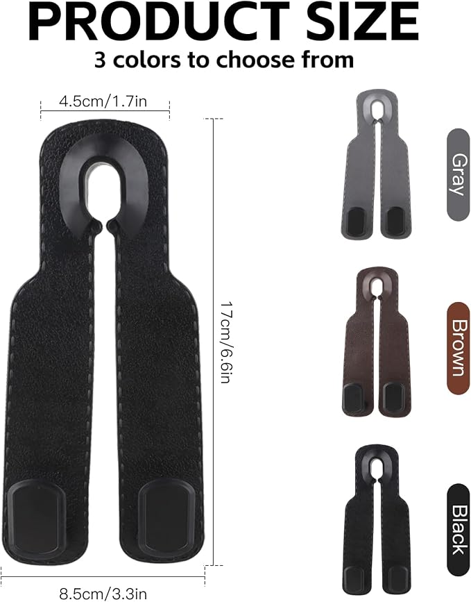 Car Seat Headrest Hooks for Purses and Bags, 4-Pack Heavy Duty Car Seat Hooks with Anti-Slip Pad, Universal Car Backseat Organizer Hanger Accessories for Grocery Bags (Brown)