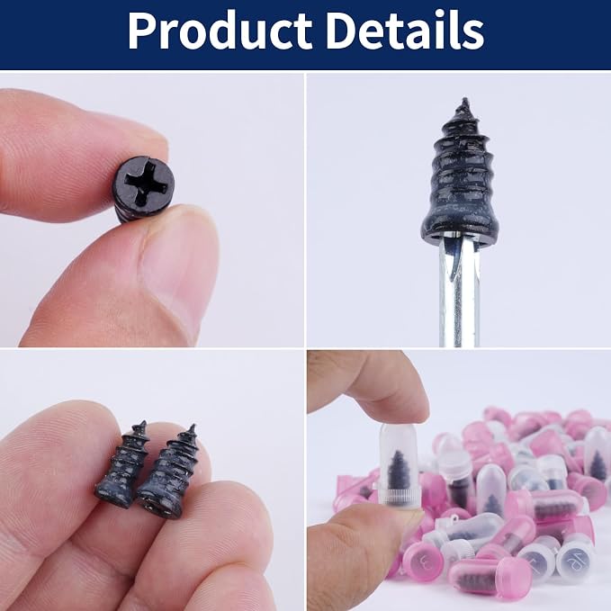Screw in Tire Plugs, 70 Pcs Tire Repair Screws, Tire Repair Rubber Nail Kit, Tire Screw Plug Repair Kit, Self Screw in Tire Repair Plugs for Car, Motorcycle, Truck, Tractor Tire Puncture Repair