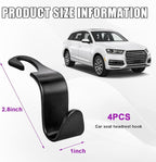 4 PCS Car Seat Headrest Hooks, Auto Backseat Organizer Hanger Holder, Vehicle Seat Back Storage Hooks for Purse Coat Umbrella Grocery Bag Handbag, Interior Car Accessories (Black)