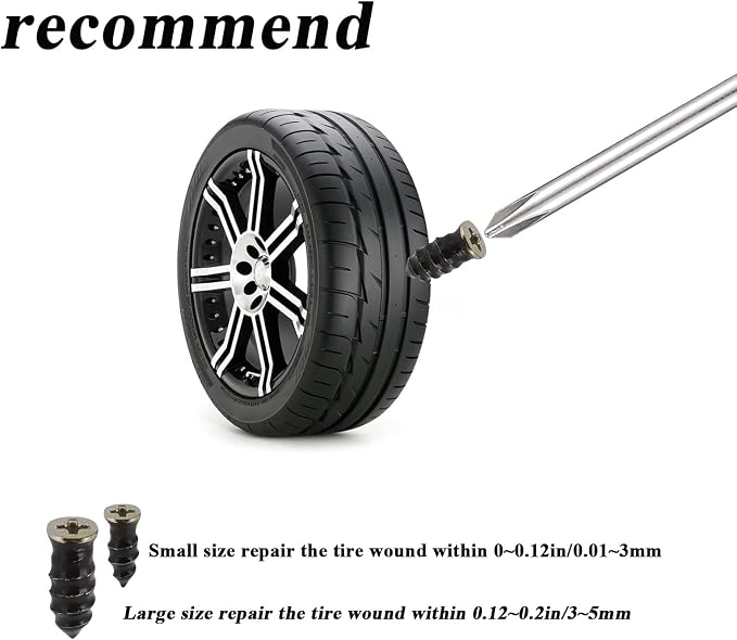 60PCS Tire Repair Rubber Nail, Car Puncture Repair Kit with Screwdriver, Universal Tire Screw Plug Fast Tool Kit for Car, Motorcycle, Truck, Tractor, with 1 Pencil Tire Pressure Gauge(30S+30L)