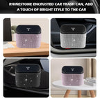 Car Trash Can with Lid & Rhinestones Design,Push-on Car Trash Bin for Storing Trashes Items & Cars Decor Includes 30PCS Trashes Bag,Shiny Cars Garbage Can with Back Clip for Side Door (Black Diamond)