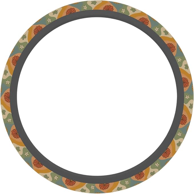 Car Steering Wheel Cover for Women Men, Non-Slip Flower Retro Steering Wheel Protector, Universal 14"-15" Fit for Cars, SUVs, Trucks (Flower Retro)