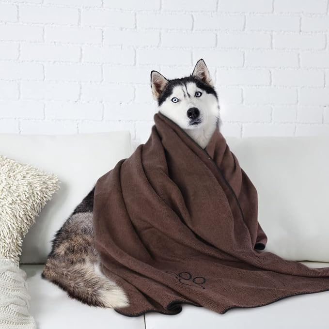 Dog Towel Super Absorbent Pet Bath Towel Microfiber Dog Drying Towel for Small, Medium, Large Dogs and Cats 30inch x 50inch Brown