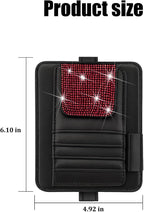 Bling Car Sun Visor Organizer, Multi Pocket Crystal Rhinestone Vehicle Sunshade Card Sleeve Storage Pouch with Pen Sunglass Holder, Auto Interior Visor Organizer Pouch, Universal Fit (Red)