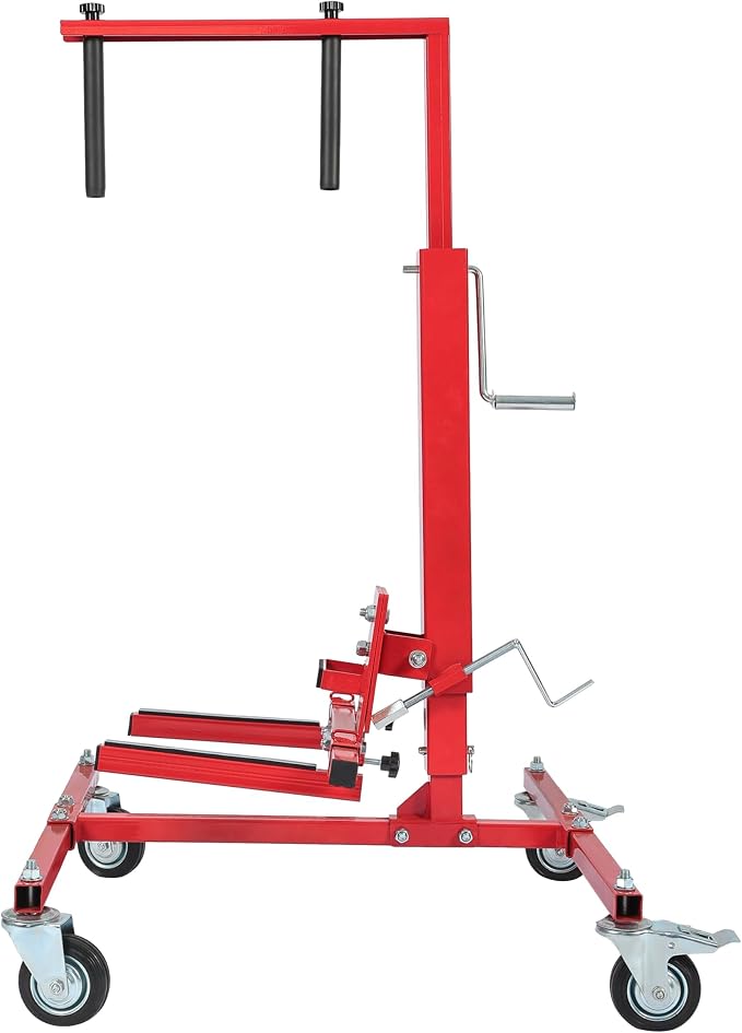 Adjustable Car Door Installer and Remover Jack Lift Hoist w/Swivel | Castors & Straps Hoist Jack Stand Dolly Heavy Duty Auto Body Car Door Floor Jack Stand Steel Red