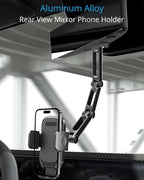 Phone Holder Car, Rear View Mirror Phone Holder - Aluminum Alloy Mount Multi-Angle Adjustment Rotatable and Retractable Compatible with All 4-7 Inch iPhone and Android Cell Phones (XL Black)