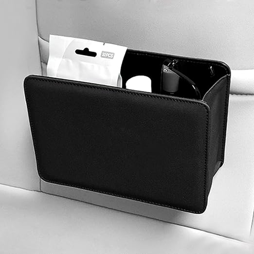 Car Trash Can, Leather Vehicle Trash Bin Car Dustbin Garbage Organizer Holder with 30 Pcs Trash Bags, Foldable Hanging Mini Cars Storage Bag Container for Auto, SUV (Black)