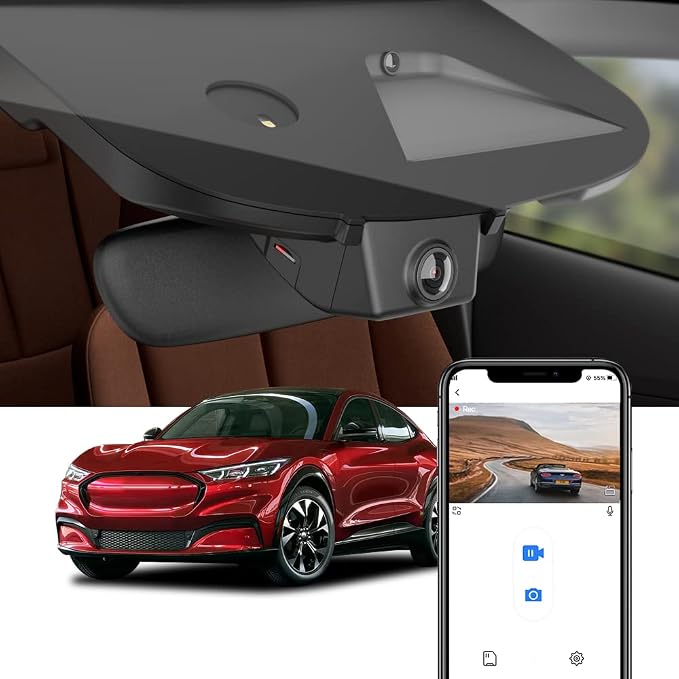 4K Dash Cam Suitable for Ford Mustang Mach-E 2021-2025 GT Select Premium, OEM Factory Look, 2160P UHD Video, Built-in WiFi & APP, Loop Recording, G-Sensor, Plug & Play, 64GB Card