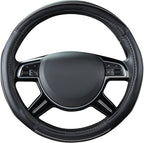 Color Piping Microfiber Leather Universal Fit Steering Wheel Cover,Perfectly fit for 14.5-15 inches Suvs,Vans,Trucks,Sedans,Cars,Automotive(Black & Gray or Grey)