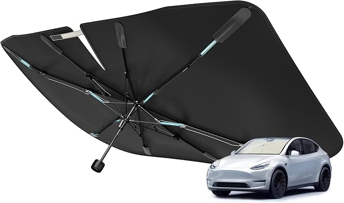 [Upgraded] Windshield Sun Shade Umbrella - [Vinyl Coating Heat Shield] Protect Car from Sun Rays & Heat Damage Keep Cool and Protect Interior, Spring Structure Edge Medium 56" L x 31" W