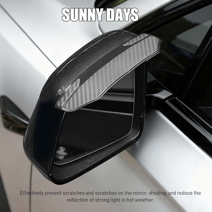 2PCS Universal Snap-On Side Mirror Rain Guards, Side Window Wind Deflectors & Visors, Car Mirror Rain Visor Eyebrow Cover, Carbon Fiber Side Mirror Rainproof Eyebrow Fit for Car Truck SUV