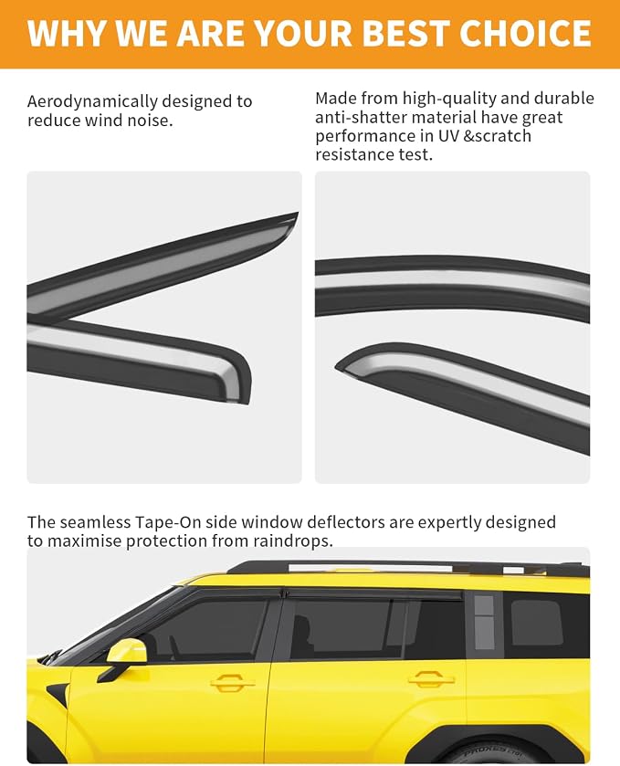 Window Rain Guards Fit for Hyundai Santa Fe 2024 2025 2026 Rain Guards Extra-Thick Extra Durable Tape-on Window Deflectors Visors Vent Visors Vent Shades Car Accessories-4PCS