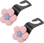 2PCS Car Seat Headrest Hook, Cute Flower Vehicle Backseat Purse Handbag Storage Hanger, Floral Auto Seat Back Holder Hook for Coat Umbrella Grocery, Universal for Vehicles (Pink)