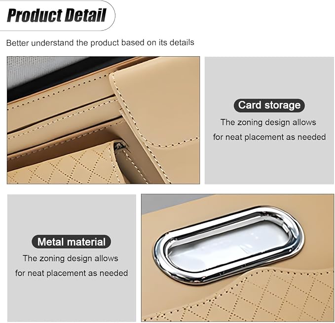 ZIMISI Leather Car Visor Organizer, Sun Visor Storage Bag, Car Tissue Holder, Multi-Pocket Document Holder, Vehicle Travel Accessories for Pen, License, Cards, Sunglasses, Tissues (Khaki)