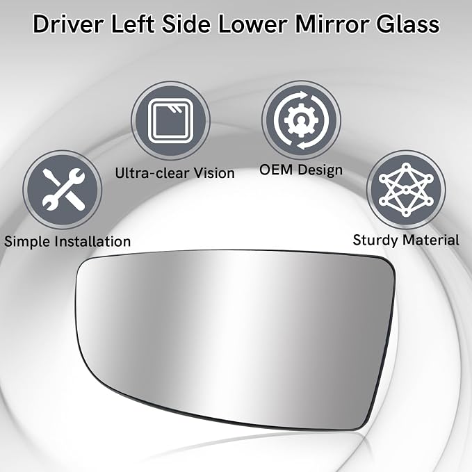 Driver Left Side Lower Mirror Glass fit Ford Transit T150 250 350 2015 2016 2017 2018 2019 2020 2021 2022 2023 MK8, Left Side View Convex Mirror Glass with Backing Plate
