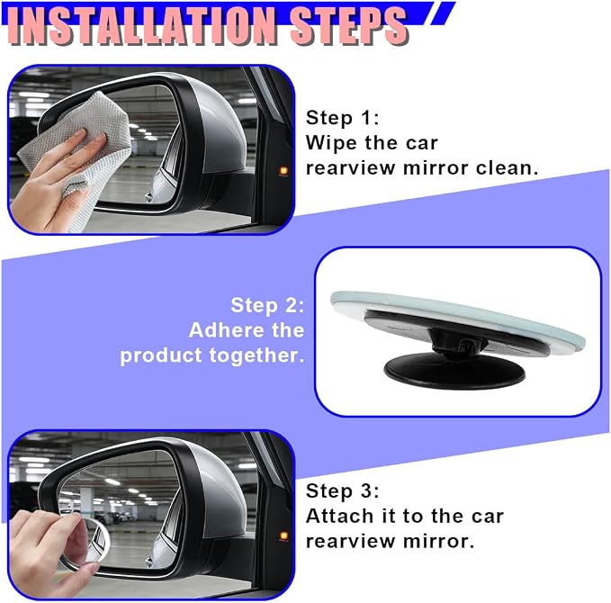 1.94" Car Blind Spot Mirror, 360° Adjustable Round HD Glass Convex Rear View Mirror, Self-Adhesive Frameless Wide Angle Auto Exterior Side Blind Spot Mirrors, Fit for Most Cars (4PCS)