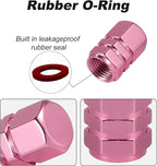Aluminum Tire Stem Valve Caps Wheel Valve Covers Car Dustproof Tire Cap Cover Accessories, Universal for SUV, Car, Bike and Motorcycle，Hexagon Shape (Pink)