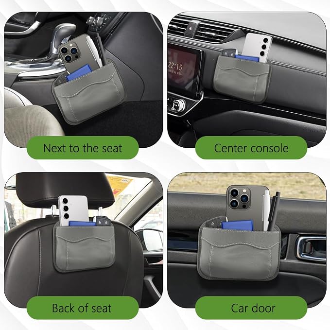 Car Seat Side Pocket Organizer, PU Leather Car Seat Gap Filler Bag, Car Seat Pocket Storage Bag for Phone, Keys, Sunglass, Wallet, Car Organizer Accessories for Seat, Door, Window (Grey)