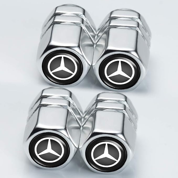 Car Tire Valve Stem Caps and Car Keychain Combo Compatible with Mercedes Benz C E S M Serie CLK GLK GL AB AMG GLS GLE AMG Keyring for Men and Women Family Present Car Accessories