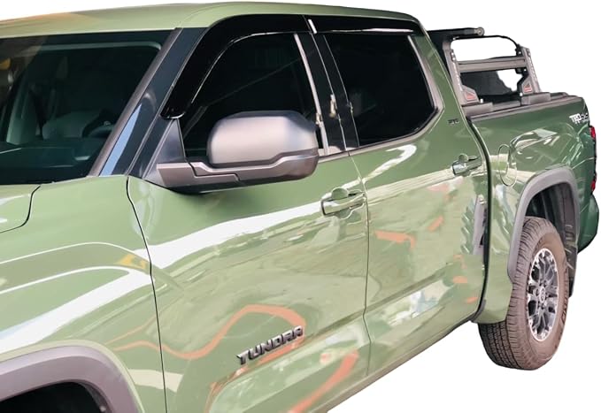 2022-2026 Tape-On Side Window Visor Deflectors for Toyota Tundra Double Cab Rain Guards SR SR5 Limited Smoke Tinted Protectors 2023 2024 2025