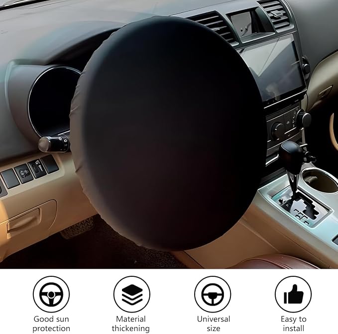 Zpana Car Steering Wheel Sun Shade Cover, Anti Heat Vehicle Steering Wheel Sunshade Shield, Automotive Interior Wheel Sun Block Protector Accessories, Universal for SUV, Sedan, Truck (Black)