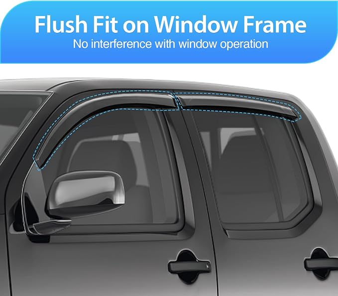 Out-Channel Rain Guards for Nissan Frontier Crew Cab 2005-2021, Window Deflectors Window Visor for All Weather, Ventilation & Driving Comfort, Smoke Tinted, 4PCS