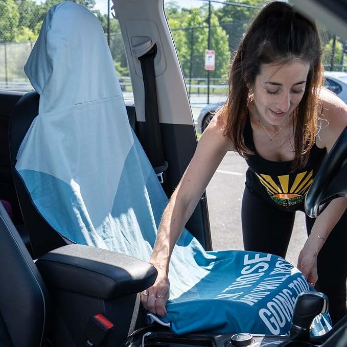 Car Seat Towel Cover – Hooded Moisture-Wicking Microfiber Seat Protector – 30" x 60" – for Runners and Outdoor Enthusiasts – Only Those Who Risk Going Too Far