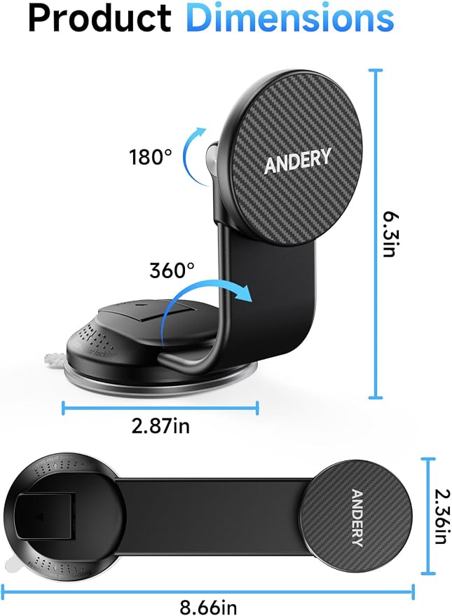 Car Phone Holder for MagSafe [360° Adjustable Memory Alloy Arm | 2400gf Strong Magnetic Power] Bendable Car Mount, Phone Holders for Your Car with Dashboard Pad for iPhone 17-12 All Smartphones