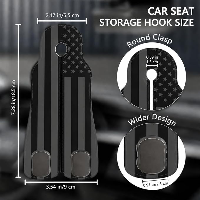Cute American Flag Car Seat Back Storage Headrest Hooks for Purses & Bags – 2PCS PU Leather Dual Metal Hooks, Backseat Organizer Accessories