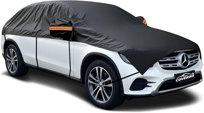 Half Car Cover for SUV, Windshield Cover for Ice and Snow, Hail Protector Car Cover Waterproof All Weather Fits Large SUV