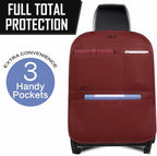SUTSU Kick Mat Back Seat Protector， Waterproof Leather Car Seat Back Organizers Cover with 3 Storage Pockets for Kids Pets SUV Sedan Minivan Truck Car Travel Accessories (Wine Red 2-pack)