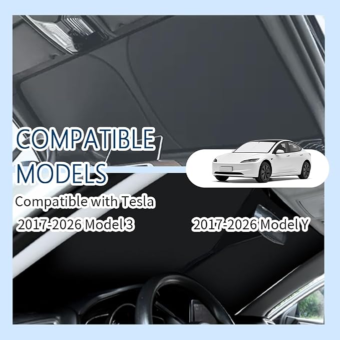 Car Windshield Sun Shade Compatible with Te/SLA 2017-2026 Model 3/Y,Oxford Cloth Sun Shade for Car Windshield with Foldable Design,Windshields Cover Suns Shades with Storage Bag