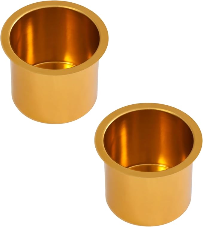 GSE Games & Sports Expert Jumbo Aluminum Cup Holder, Drop-in Cup Holder for Casino Poker Tables, Work Desks, Boats, RVs, Cars & Trucks (Gold, 2-Pack)
