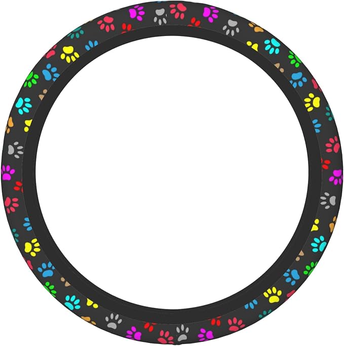 Dog Paw Steering Wheel Cover for Women Men, 15 Inches Colorful Animal Paws Neoprene Anti-Slip Cute Universal Car Steering Wheel Grip Wrap Car Accessories Protective Case Cover for Vehicle Truck SUV