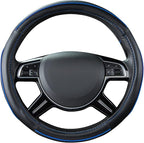 Colour Piping Leather Universal Fit Steering Wheel Cover,Perfectly fit for 14.5-15 inches Suvs, Vans, Trucks, Sedans, Cars (Black&Blue)