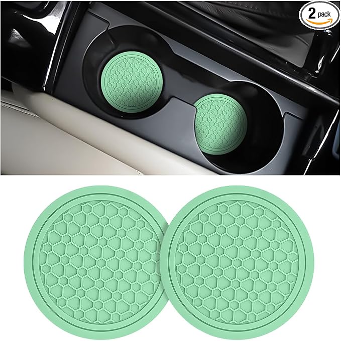 Mandark 2PCS Car Cup Holder Coasters, 2.75 Inch Non-Slip Insert Water Bottle Holder Pads, Dustproof Automotive Interior Accessories Mat, Universal for Vehicles, Trucks, RVs and More(Light Green)