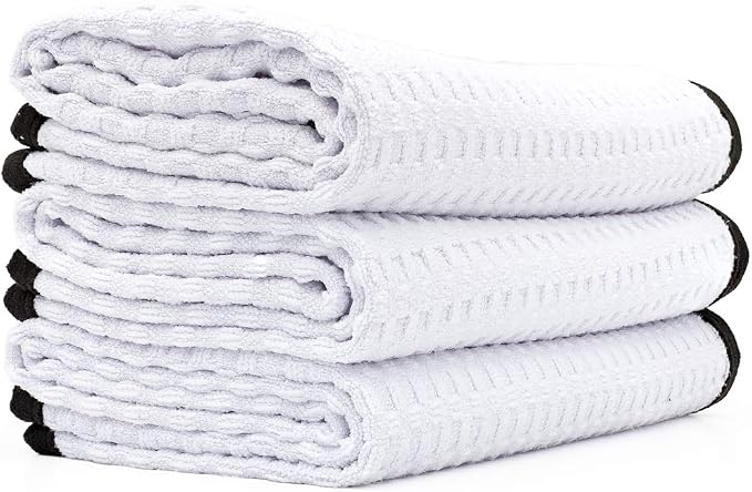 Dry Me A River, Professional Korean 70/30 Blend Microfiber Waffle-Weave Drying & Detailing Towels, Soft Suede Edges, 390 GSM, 16x24 Inches, White, 3-Pack