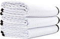 Dry Me A River, Professional Korean 70/30 Blend Microfiber Waffle-Weave Drying & Detailing Towels, Soft Suede Edges, 390 GSM, 16x24 Inches, White, 3-Pack